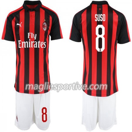 Completo Calcio AC Milan Suso 8 Bambino Divisa Prima 2018/2019